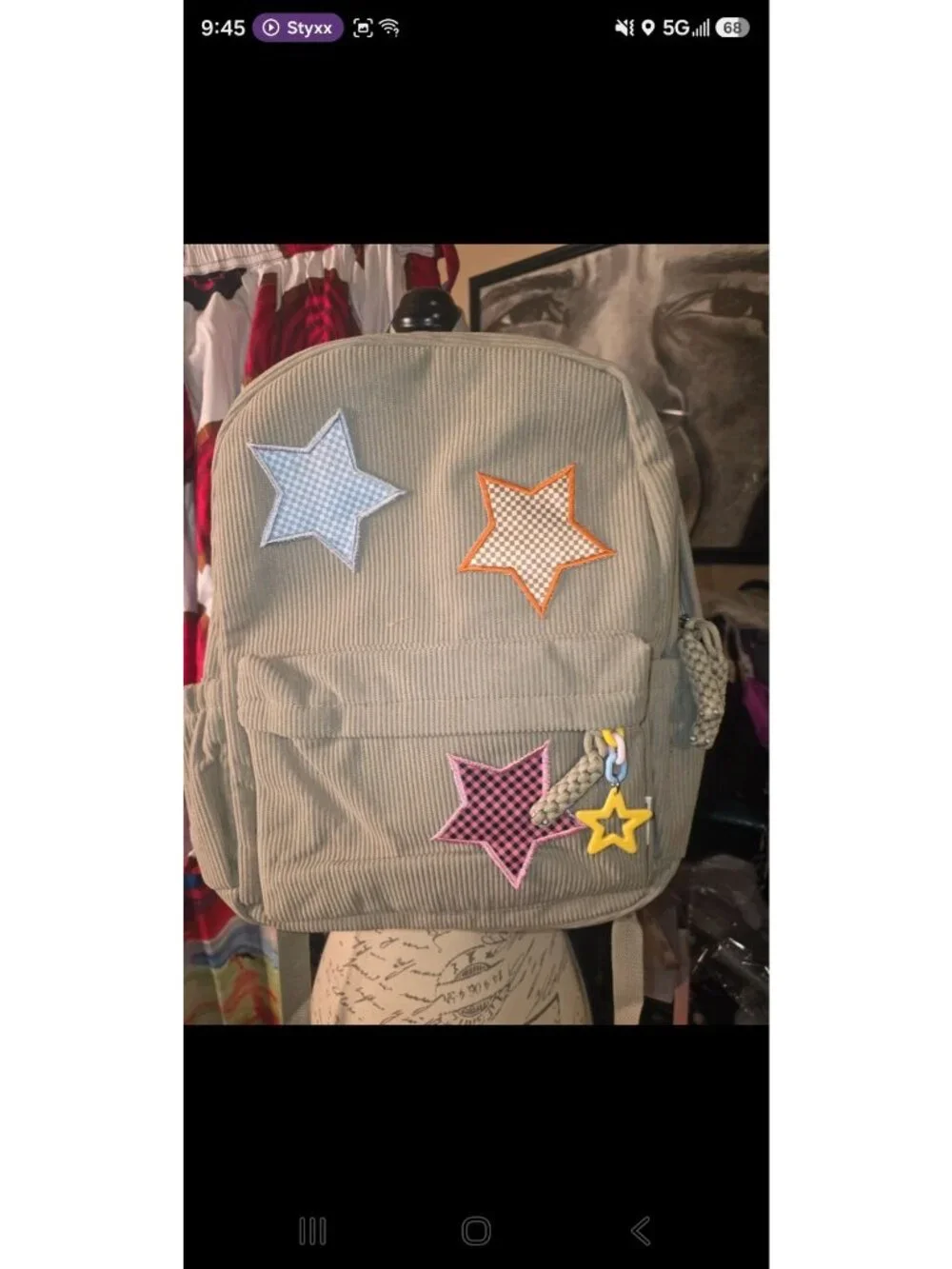 Star Patch Corduroy Backpack With Adjustable Straps & Multiple Pockets For Every